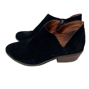 Lucky Brand Black Leather Stacked Heel Booties